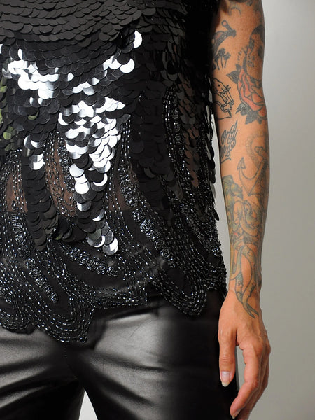 1980's Silk Paillette Sequined Top