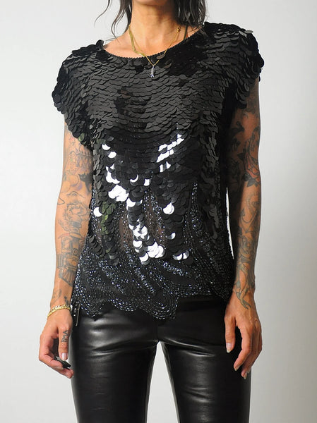 1980's Silk Paillette Sequined Top