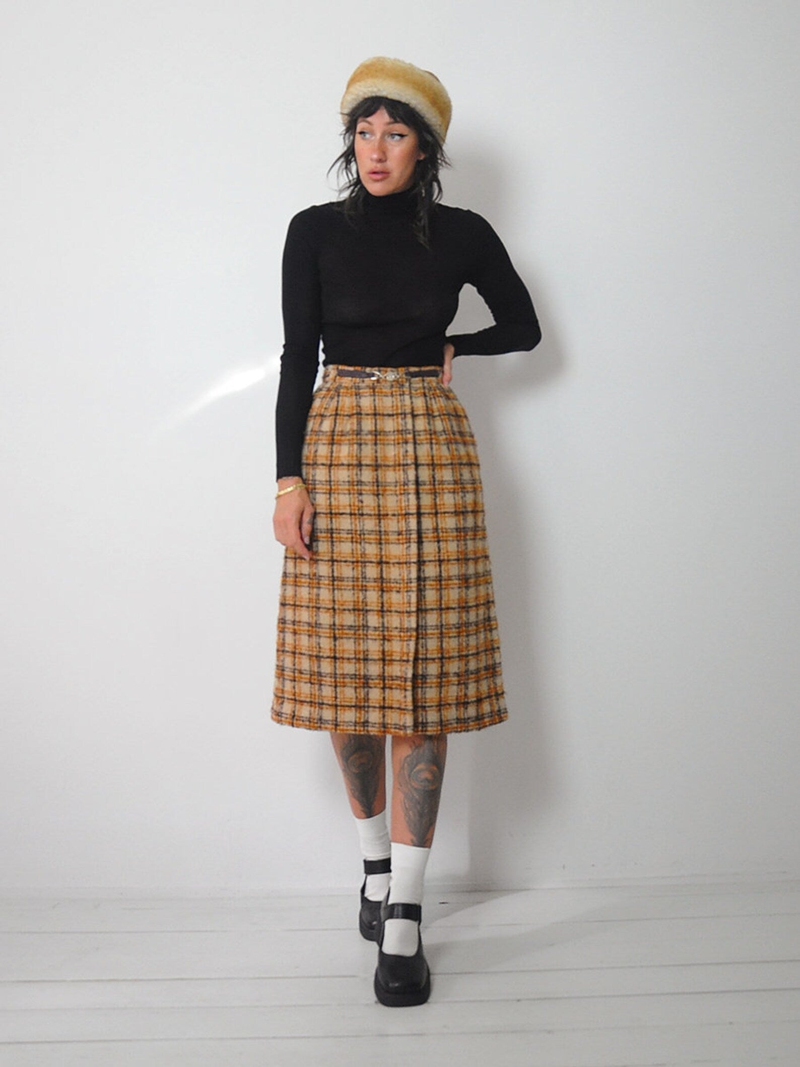 1970's Celine Wool Plaid Skirt