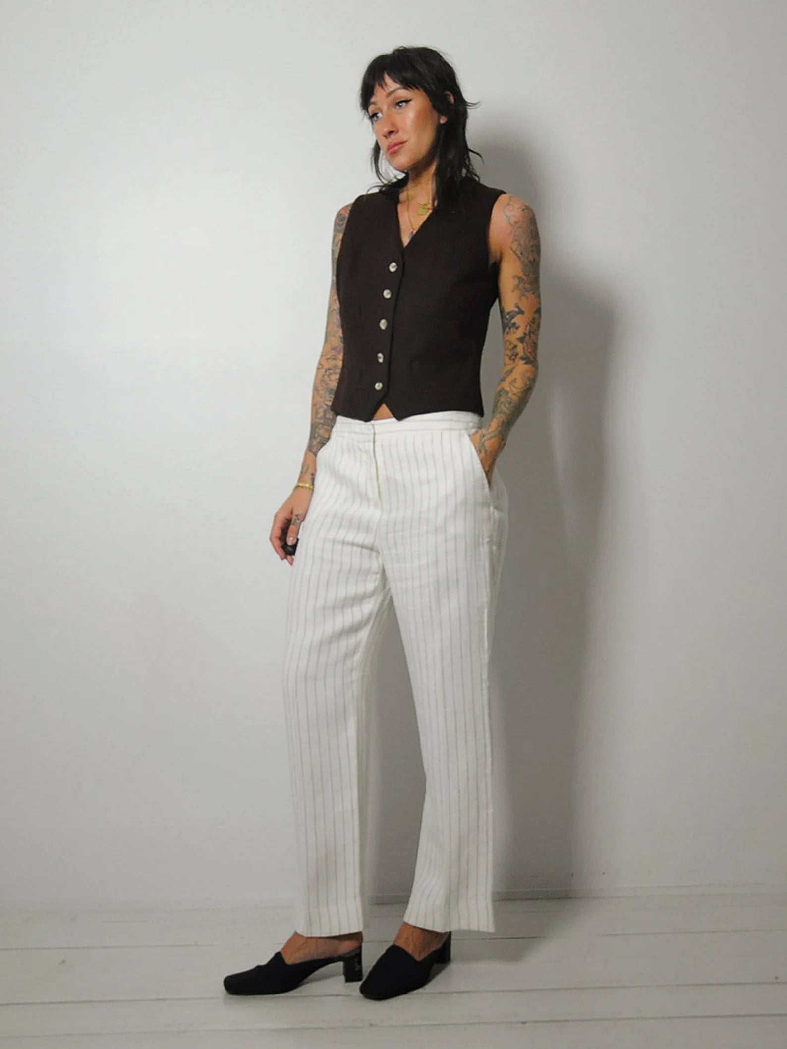 Max Mara Pinstriped Linen Trousers