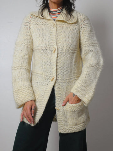 1970's Wool Ivory Fisherman's Cardigan