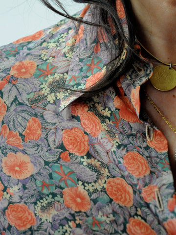 1970's French Floral Silk Blouse