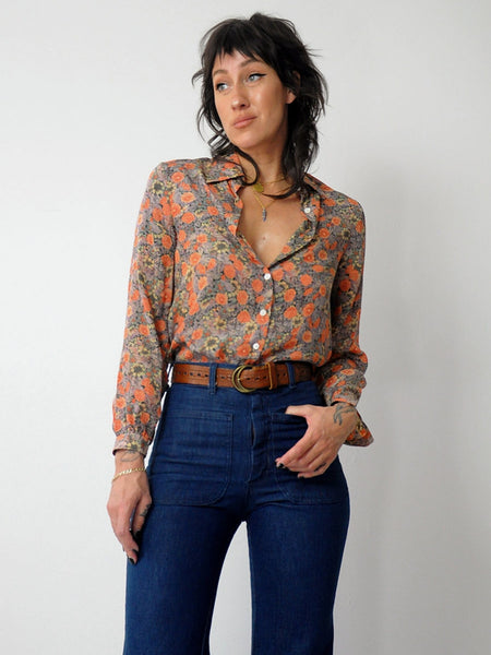1970's French Floral Silk Blouse