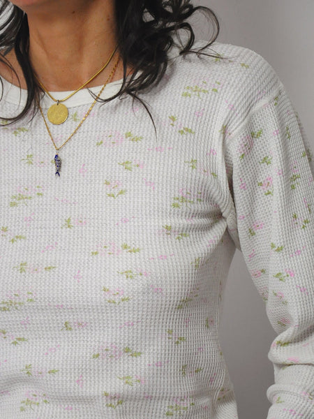 1980's Floral Waffle Knit Thermal