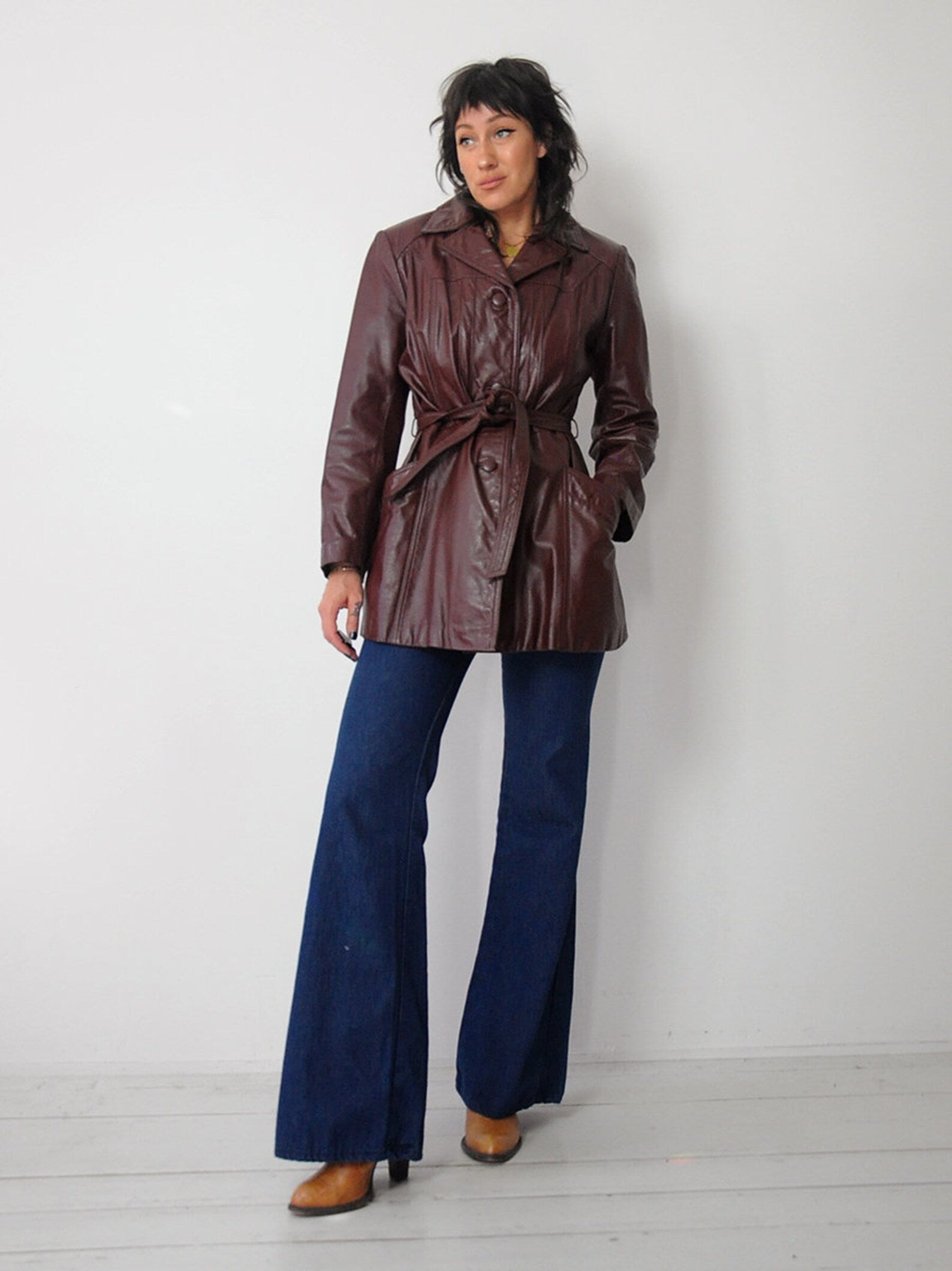 1970's Merlot Leather Trench Coat