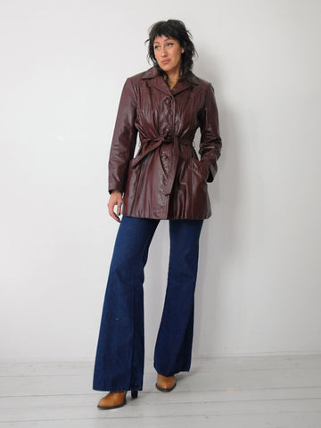 1970's Merlot Leather Trench Coat