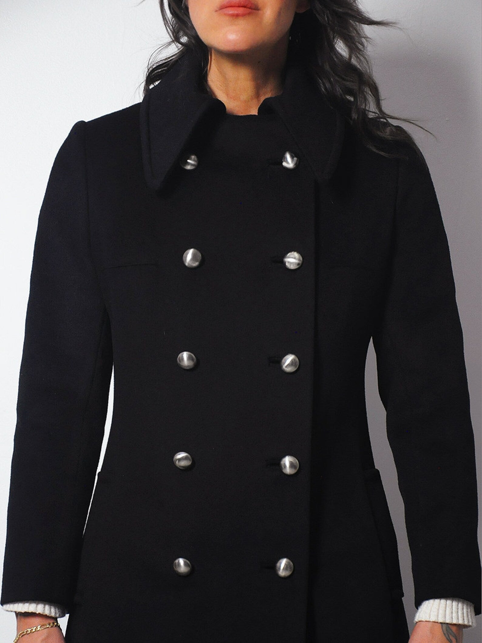 1960's Silver Button Wool Peacoat