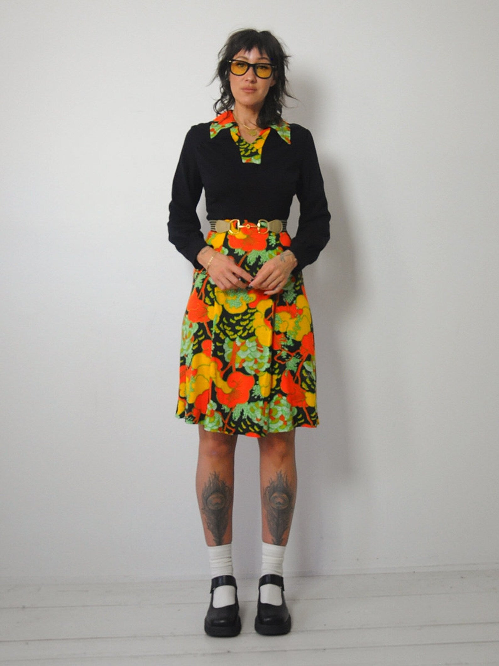 1970's Neon Dagger Collar Dress