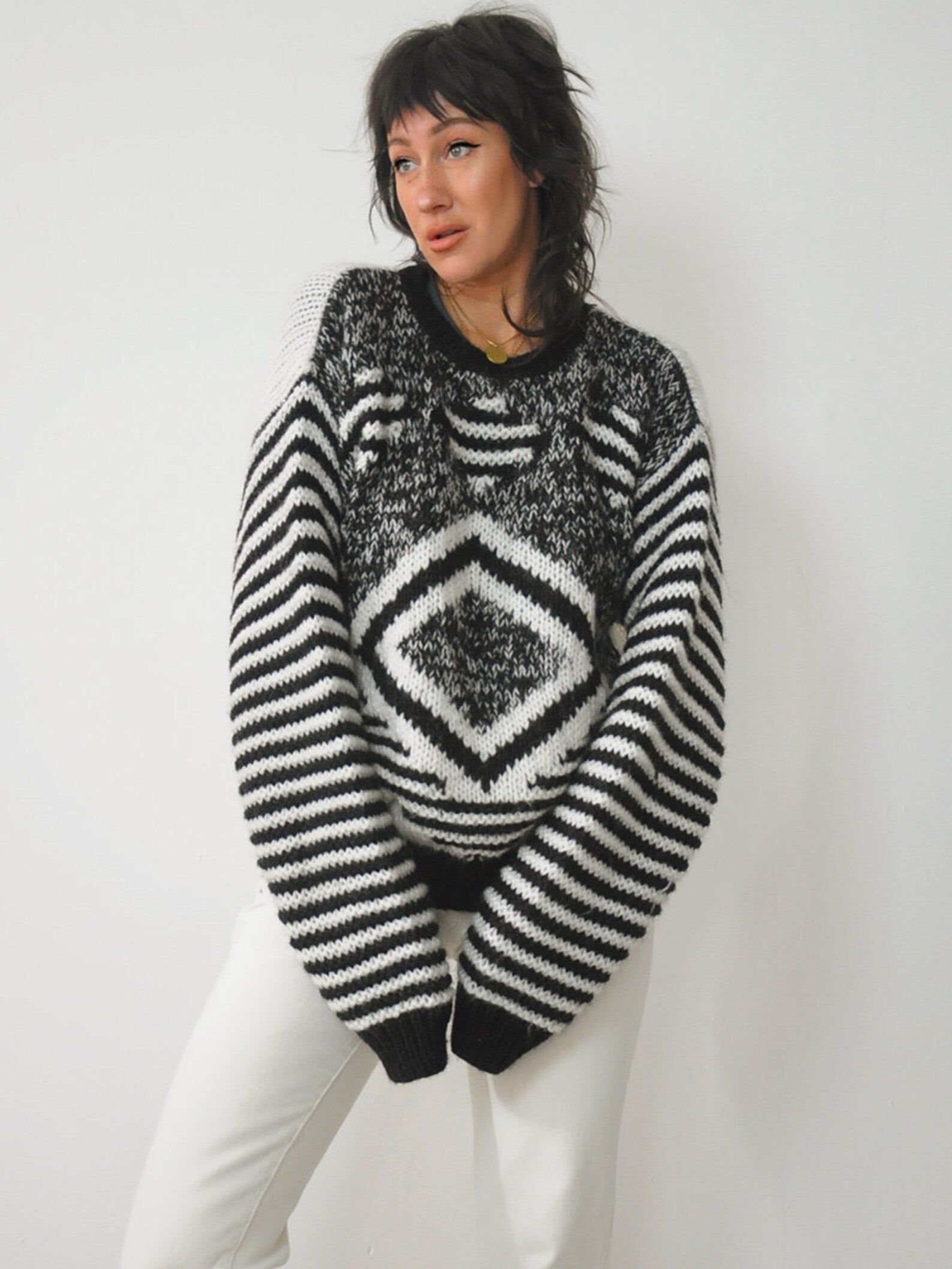 1980's Oversized Geo Striped Sweater