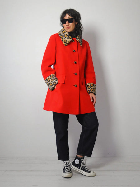 1960's Leopard Trim Wool Coat