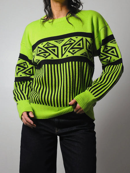 1980's Neon Geo Striped Ski Sweater