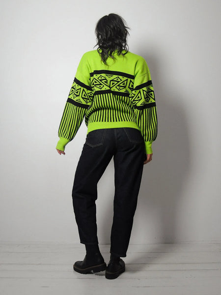 1980's Neon Geo Striped Ski Sweater