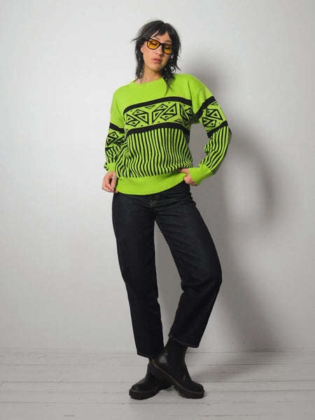 1980's Neon Geo Striped Ski Sweater