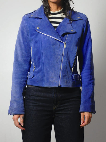 British Blue Suede Fringe Moto jacket