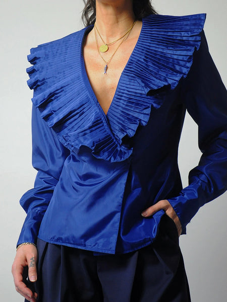 1980's Accordion Pleat Ruffled Blouse