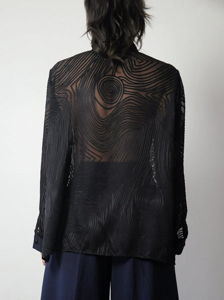 1990's Black Sheer Geo Blouse