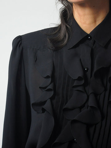 1980's Tuxedo Ruffle Blouse