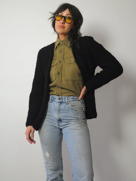 1980's Black Boucle Cardigan