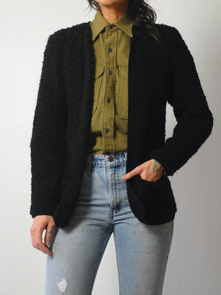 1980's Black Boucle Cardigan