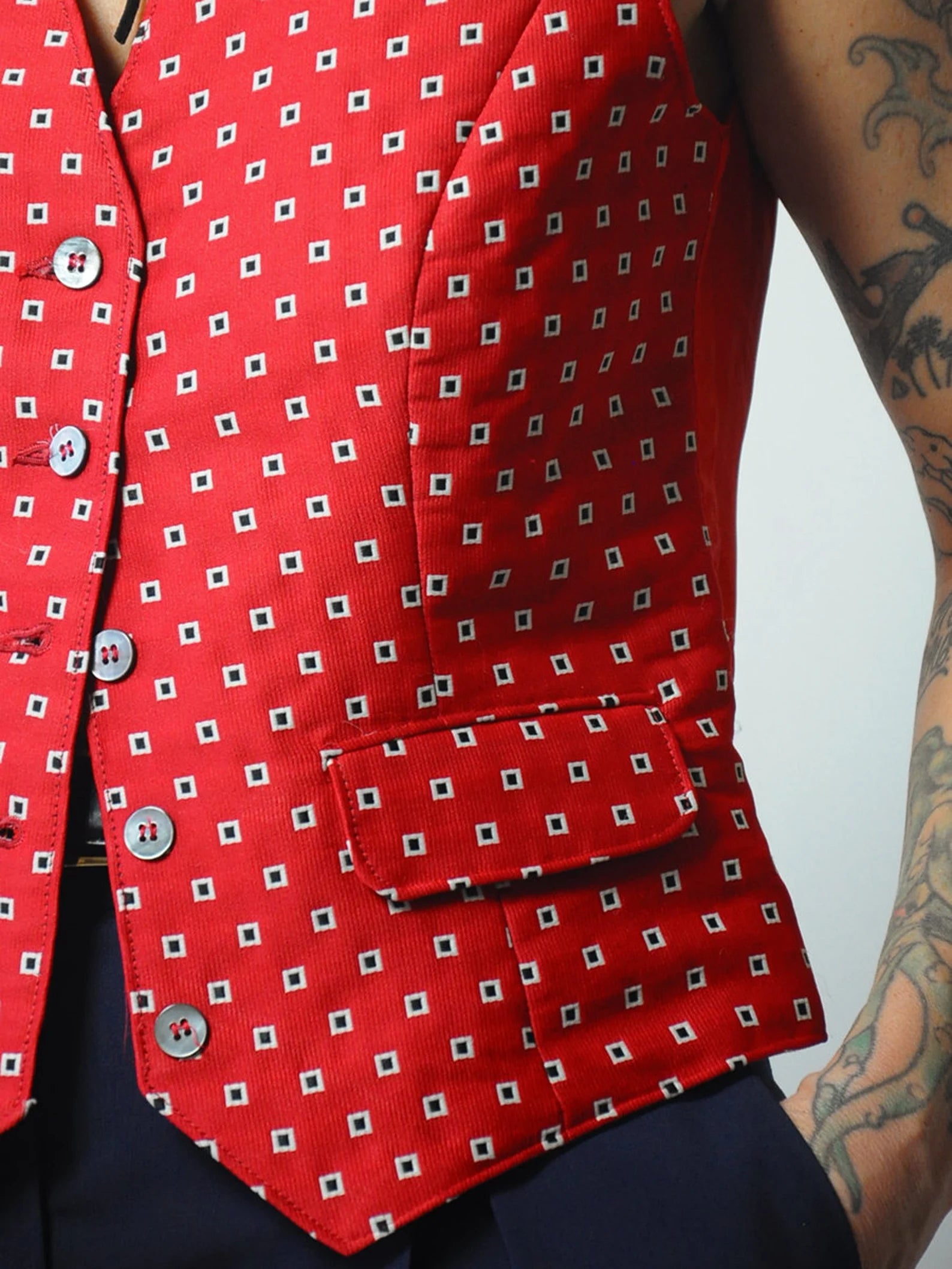 1980's Red Square Print Vest