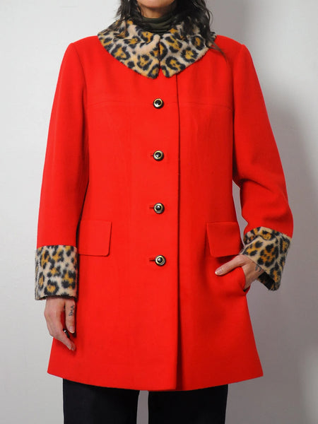 1960's Leopard Trim Wool Coat