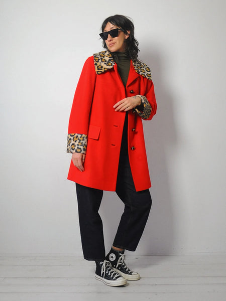 1960's Leopard Trim Wool Coat