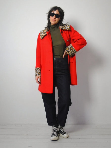 1960's Leopard Trim Wool Coat