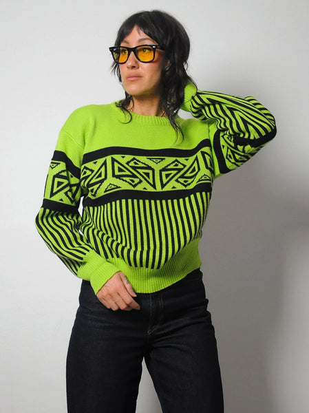 1980's Neon Geo Striped Ski Sweater