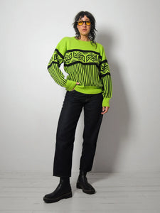 1980's Neon Geo Striped Ski Sweater