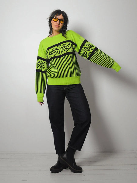 1980's Neon Geo Striped Ski Sweater