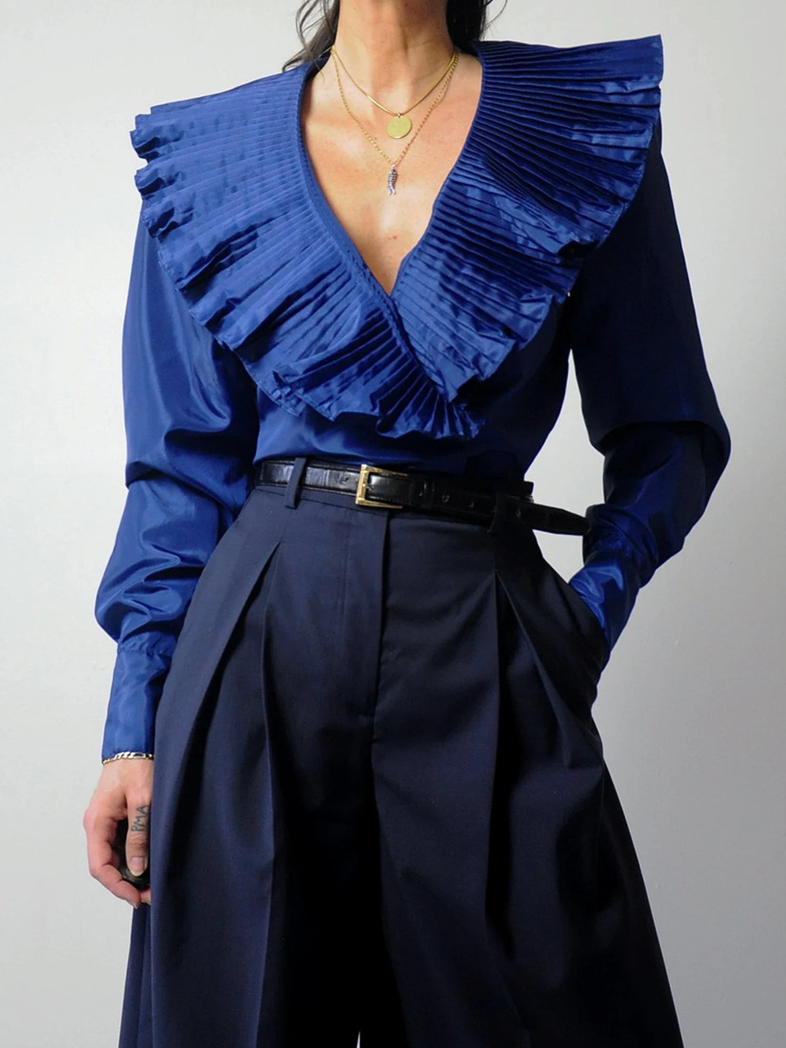 1980's Accordion Pleat Ruffled Blouse