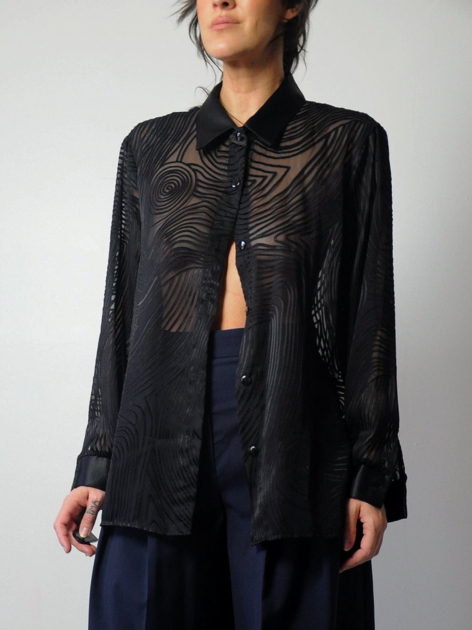 1990's Black Sheer Geo Blouse