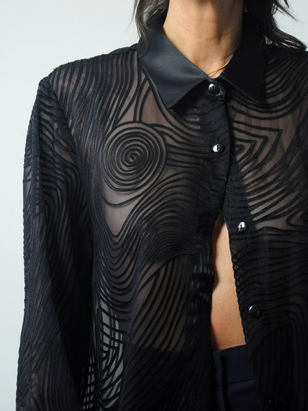 1990's Black Sheer Geo Blouse