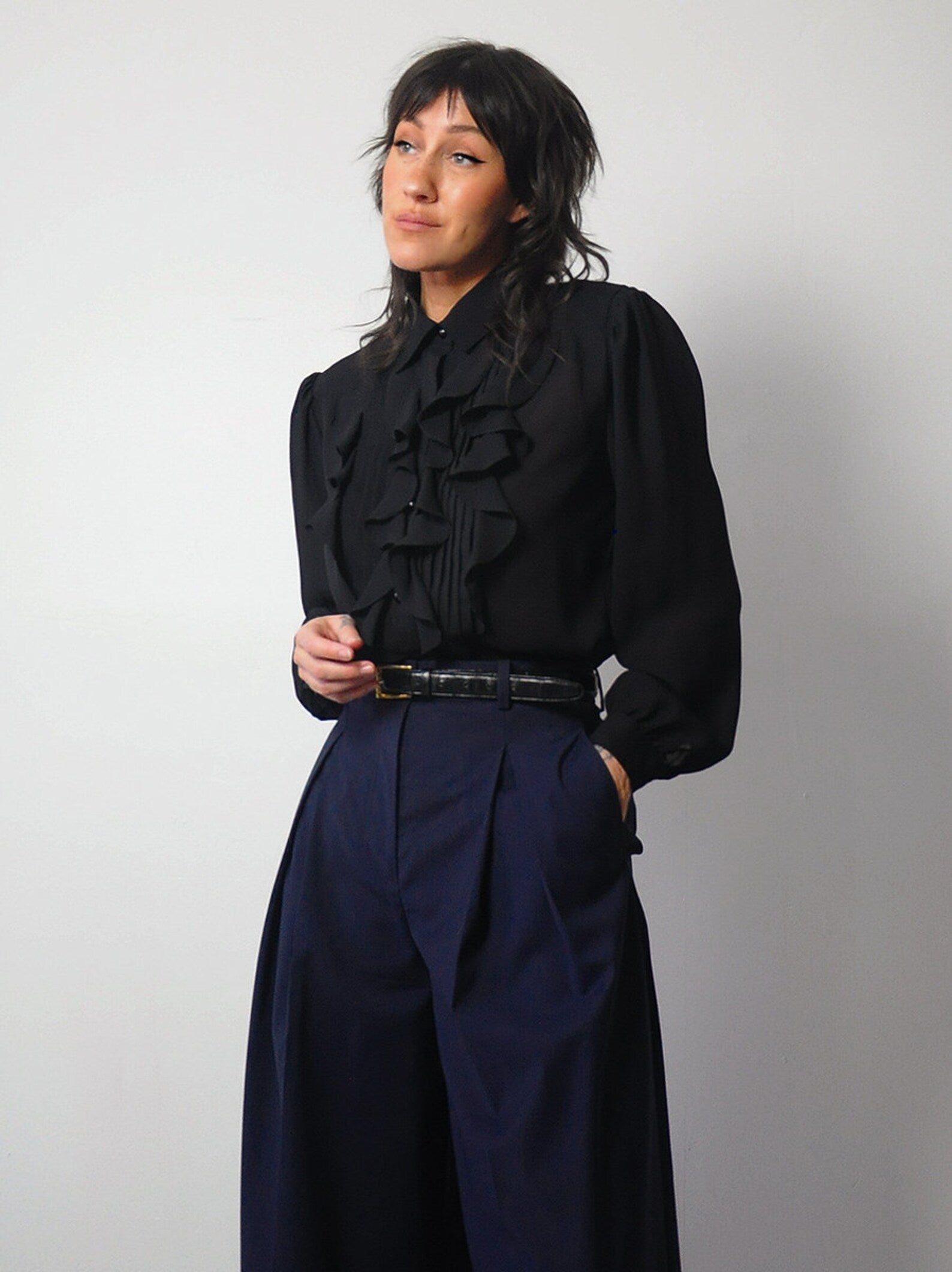 1980's Tuxedo Ruffle Blouse