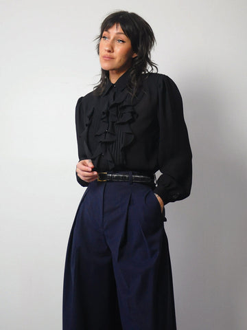 1980's Tuxedo Ruffle Blouse