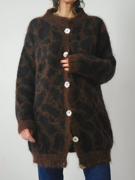 1980's I.Magnin Leopard Mohair Cardigan