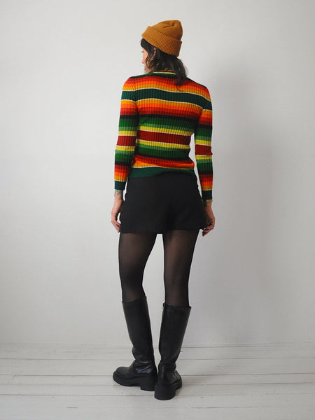 1970's Ribbed Rainbow Striped Sweater