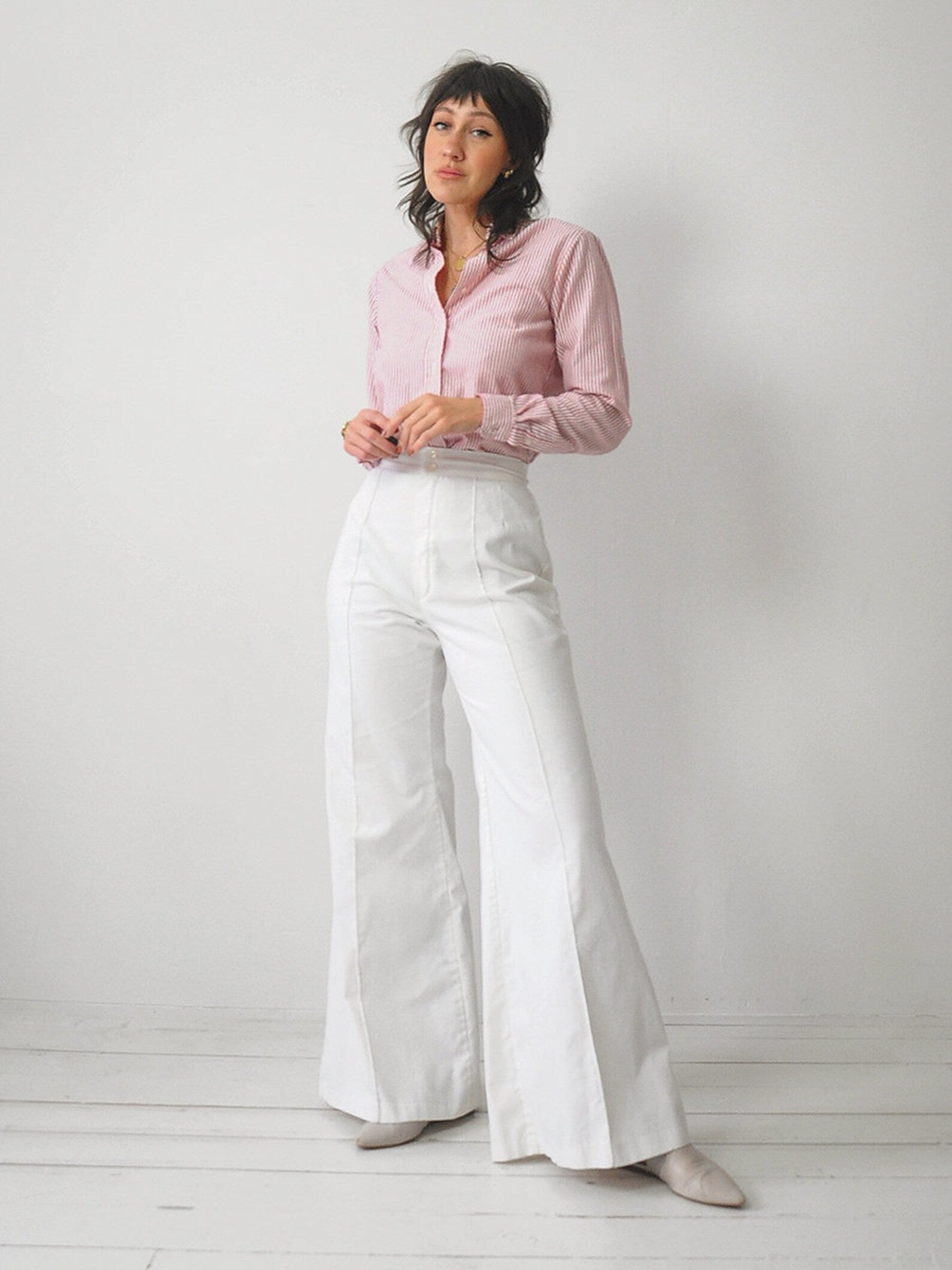 1970's White Wide Leg Pants 26x32