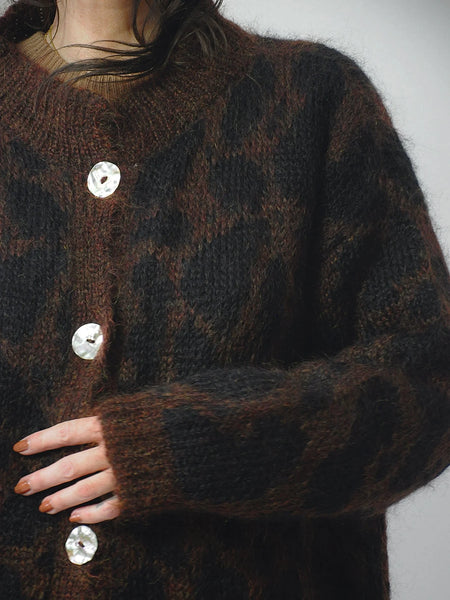 1980's I.Magnin Leopard Mohair Cardigan