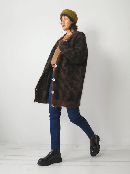 1980's I.Magnin Leopard Mohair Cardigan