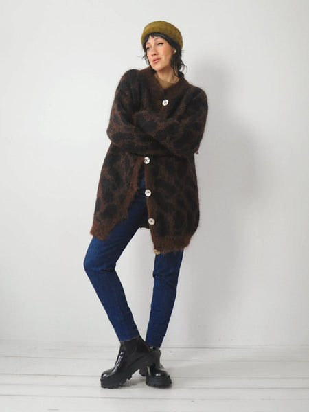 1980's I.Magnin Leopard Mohair Cardigan