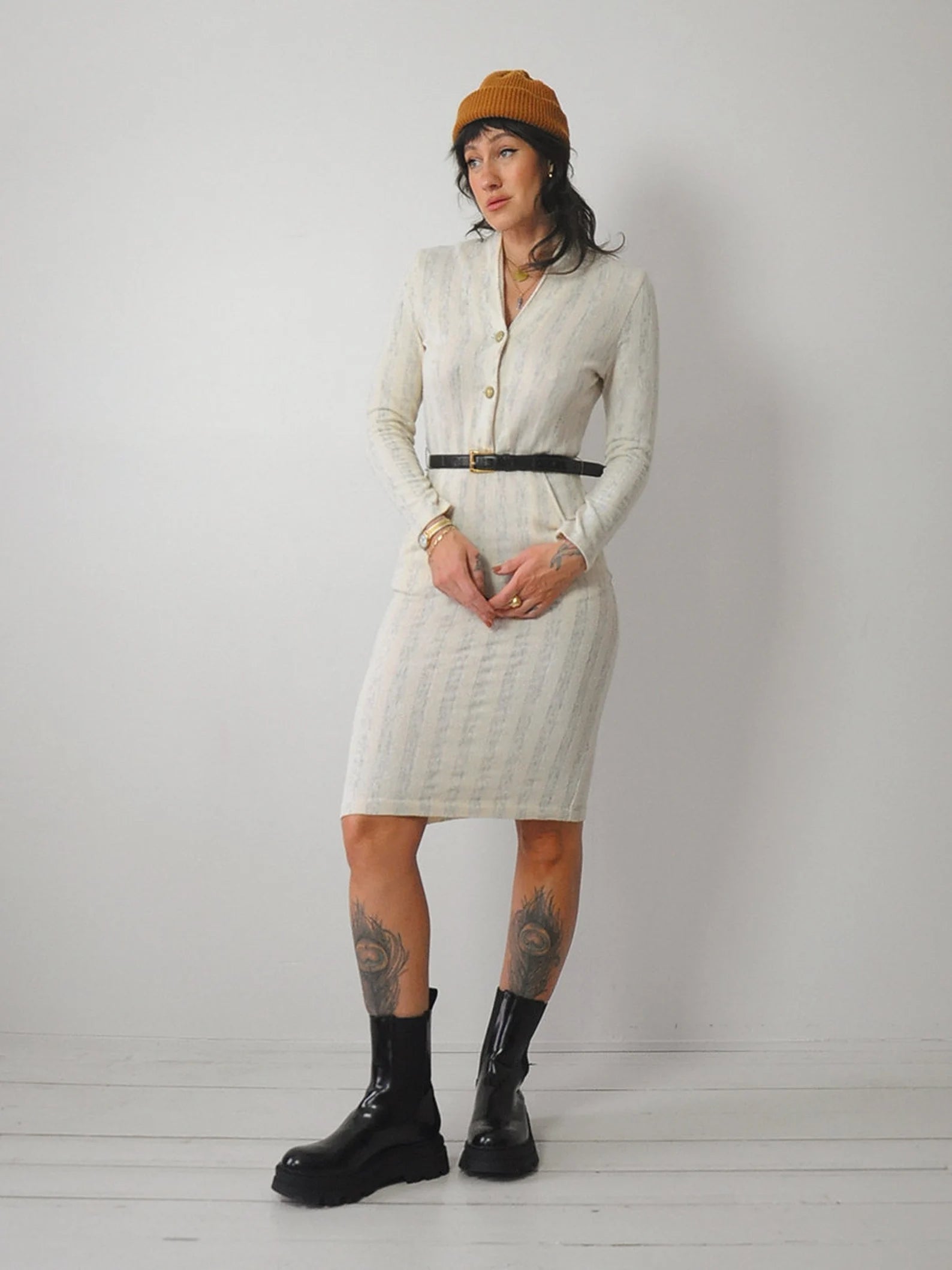 1980's Oatmeal Knit Shirt Dress