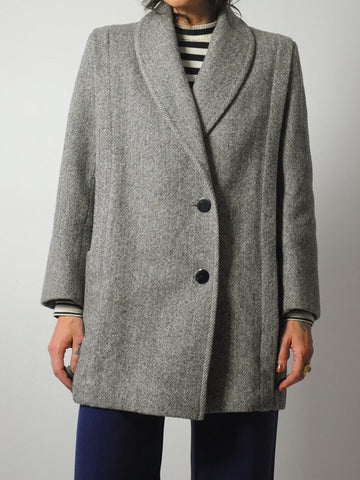 1980's Wool Tweed Herringbone Coat
