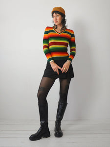 1970's Ribbed Rainbow Striped Sweater