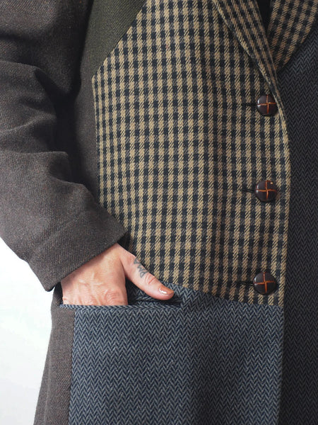 Wool Patchwork Plaid Blazer