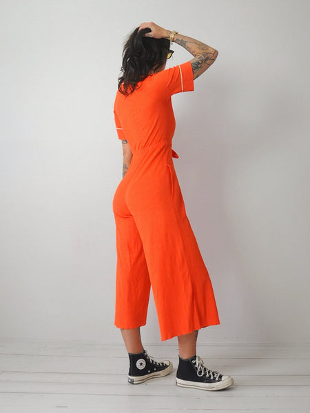 1970's Tangerine Terry Cloth Jumpsuit
