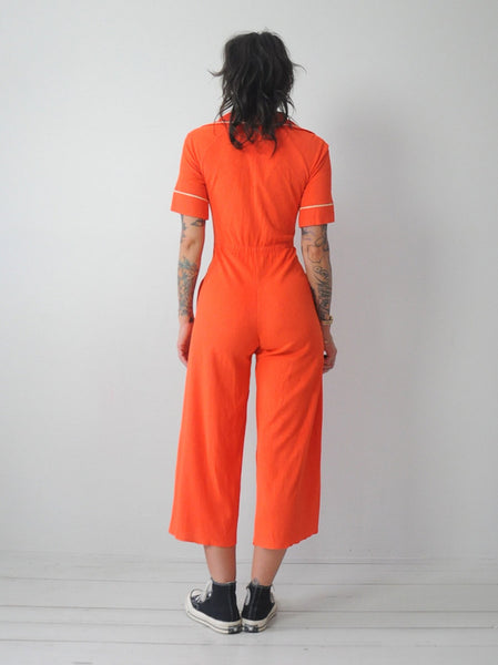 1970's Tangerine Terry Cloth Jumpsuit