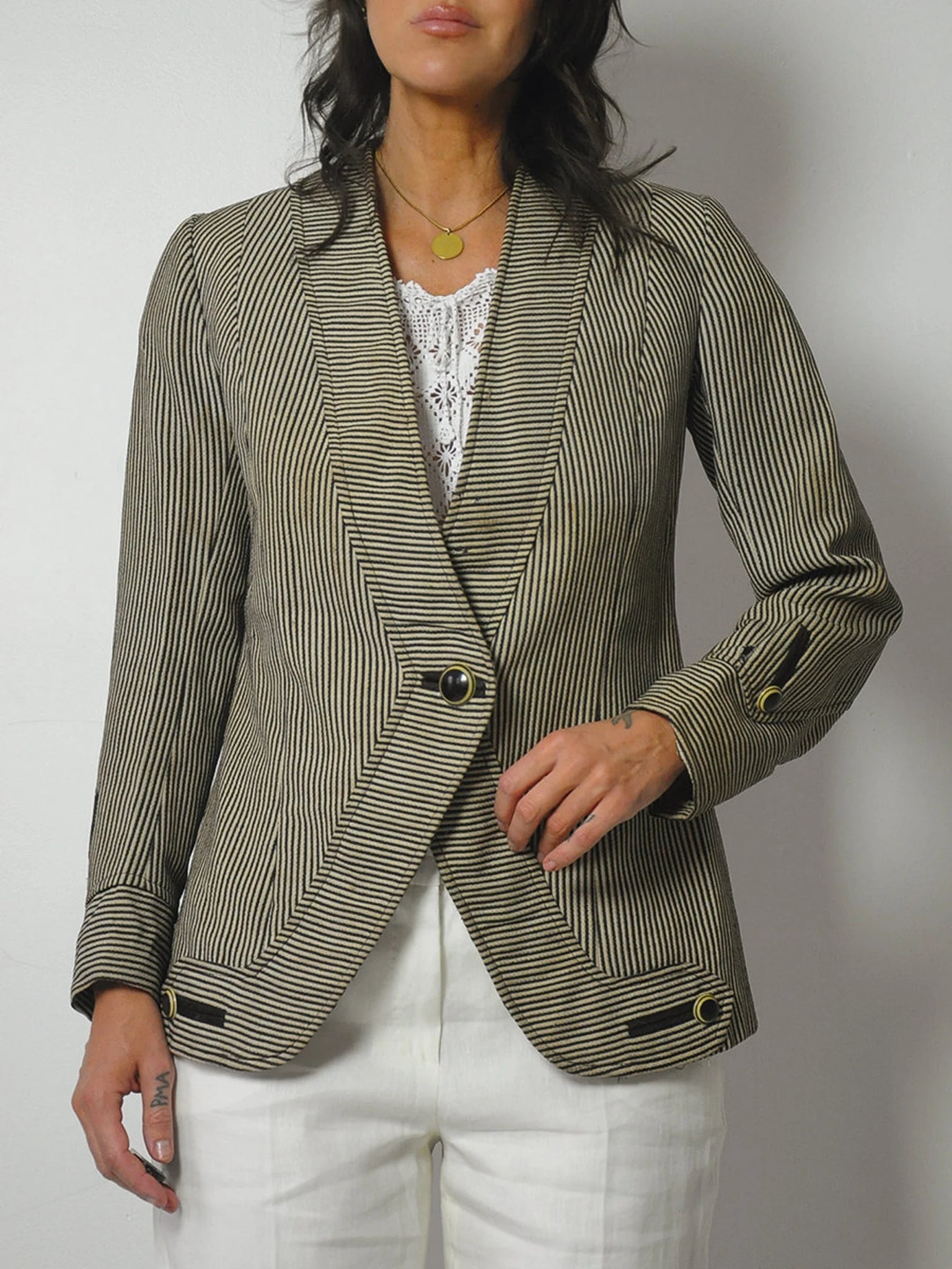 Asymmetric Wool Stripe Blazer