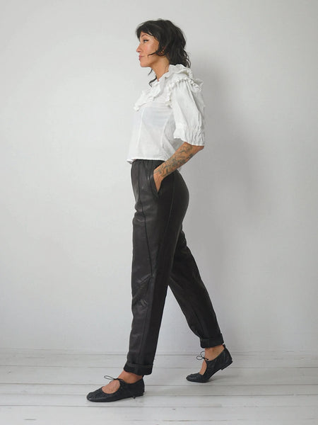 1980's Elastic Waist Leather Pants