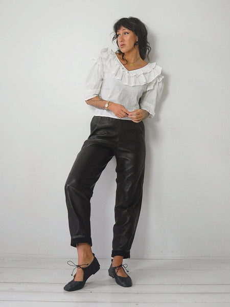 1980's Elastic Waist Leather Pants